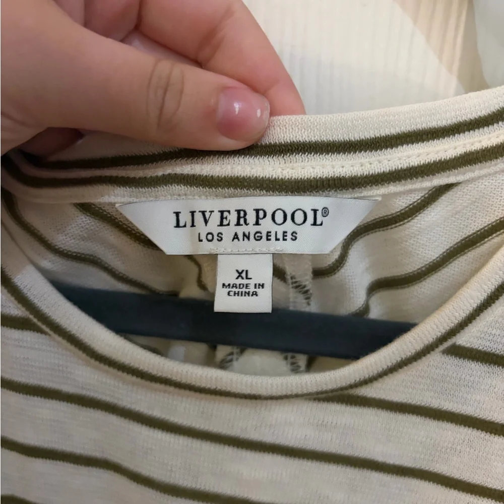 Liverpool Los Angeles Striped Twist Front Tank Top XL Olive Cream 100% Cotton - Picture 8 of 10